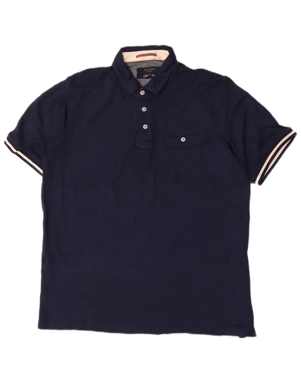 Camisa polo masculina Ted Baker tamanho 5 XL azul marinho algodão