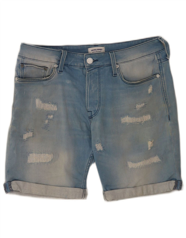 Jack & Jones Mens Distressed Denim Shorts Small W29 Blue Cotton