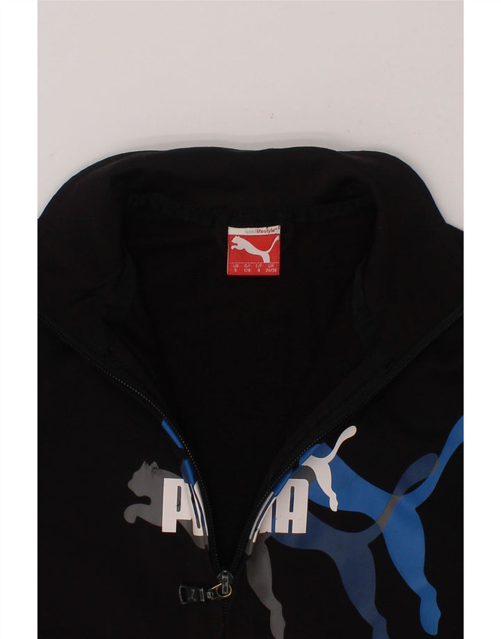PUMA Boys Graphic Tracksuit Top Jacket 7-8 Years Small Black Polyester Vintage Puma and Second-Hand Puma from Messina Hembry 