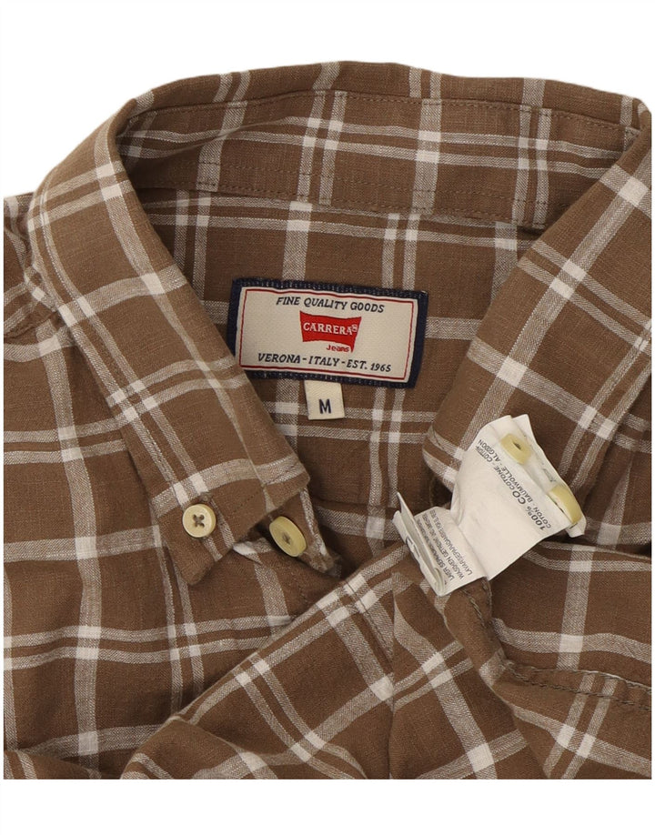 Carrera Mens Short Sleeve Shirt Medium Brown Check Cotton