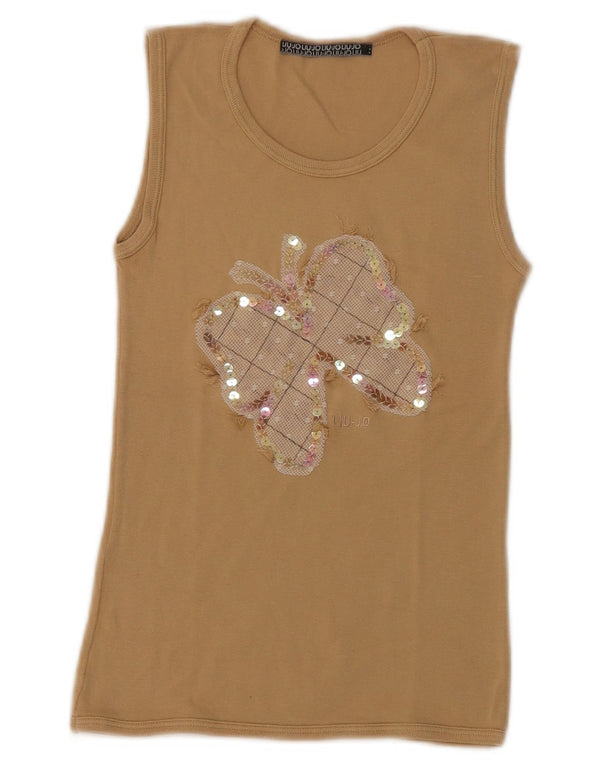 Liu Jo Damen Grafik-Trägershirt UK 12 Mittelbeige Baumwolle Schmetterling