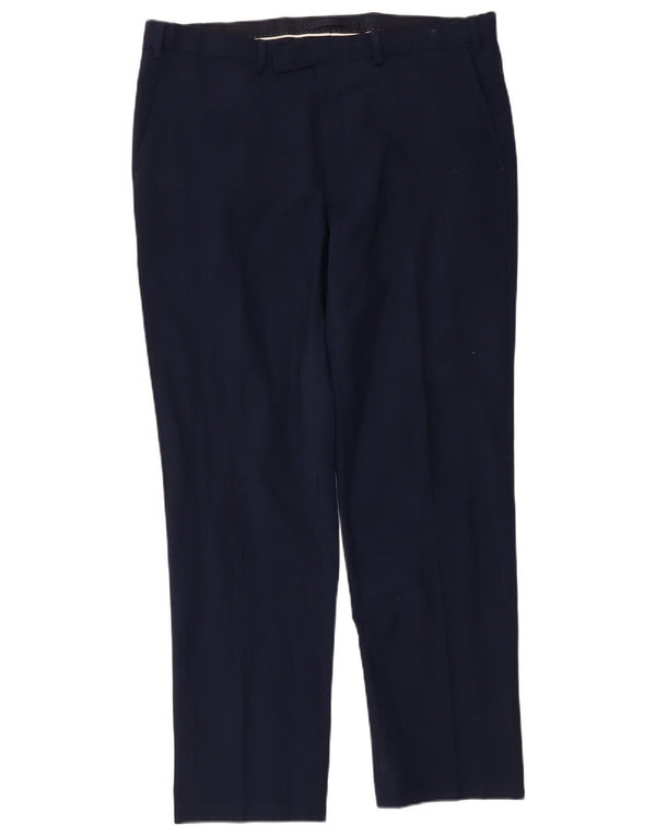 Marks & Spencer Mens Regular Fit Casual Trousers W36 L31 Navy Blue Wool