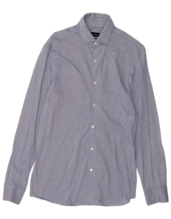 Massimo Dutti Mens Shirt Medium Blue Chevron Cotton