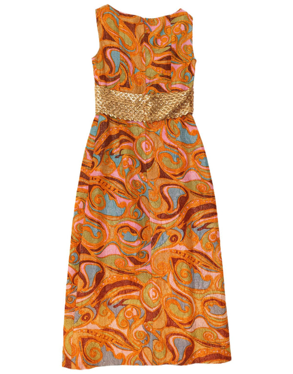 Abito lungo senza maniche vintage da donna UK 12 Paisley medio multicolore