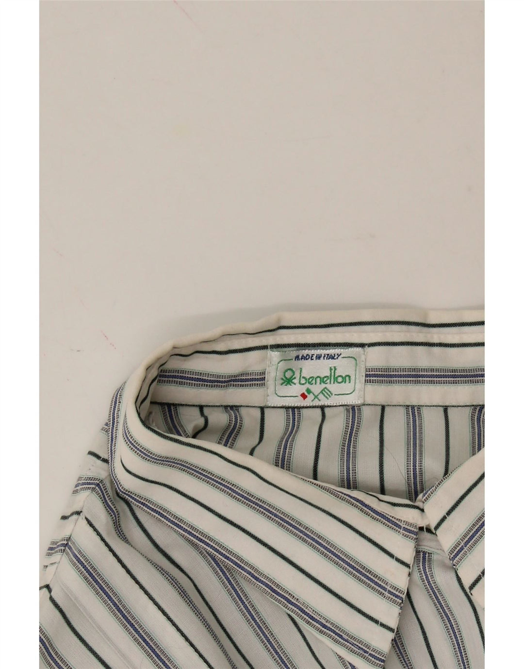 BENETTON Womens Shirt IT 46 Large White Striped Vintage Benetton and Second-Hand Benetton from Messina Hembry 