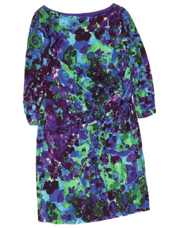 Coast Womens Abstract Pattern 3/4 Sleeve Shift φόρεμα UK 18 XL Μπλε