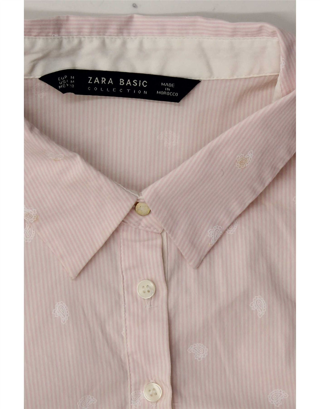 Zara Womens Long Sleeve Pullover Shirt UK 12 Medium Pink Paisley Cotton