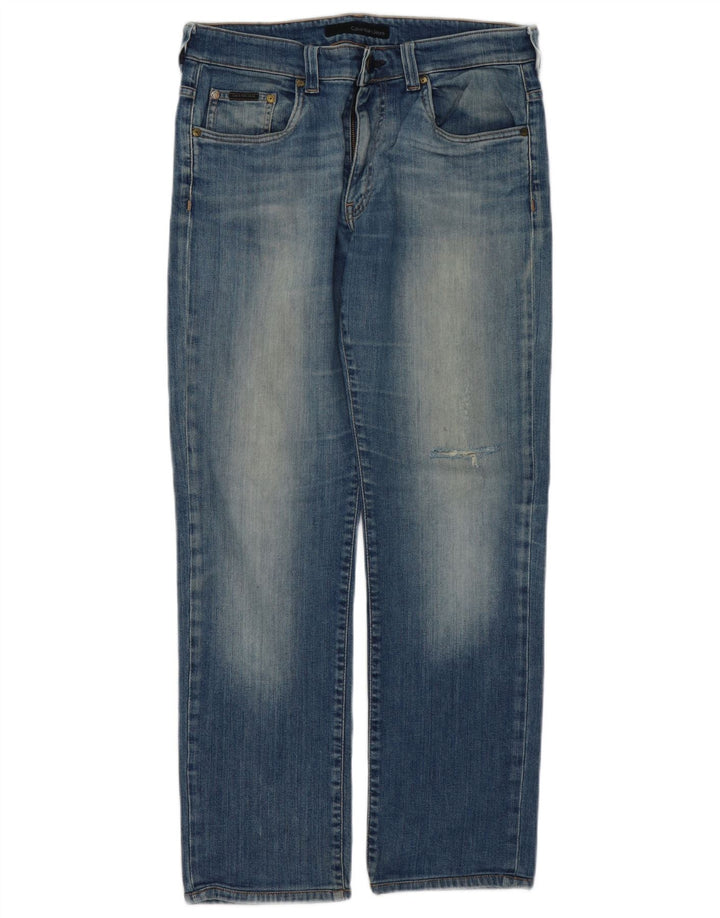 CALVIN KLEIN Mens Distressed Slim Jeans W34 L30 Blue