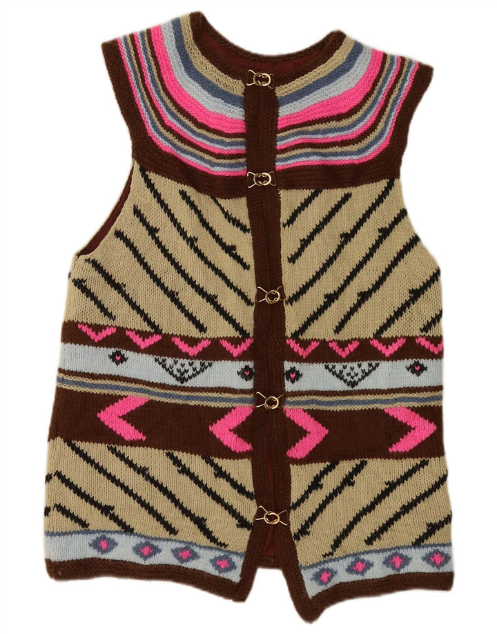 vintage Womens Cardigan Sweater UK 14 Moyen Multicolore Géométrique