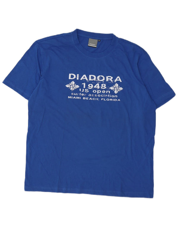 T-shirt grafica da uomo Diadora Top XL in cotone blu