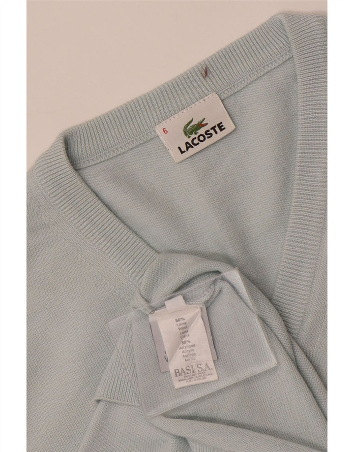Lacoste Mens V-Neck Jumper Sweater Size 6 XL Blue Wool