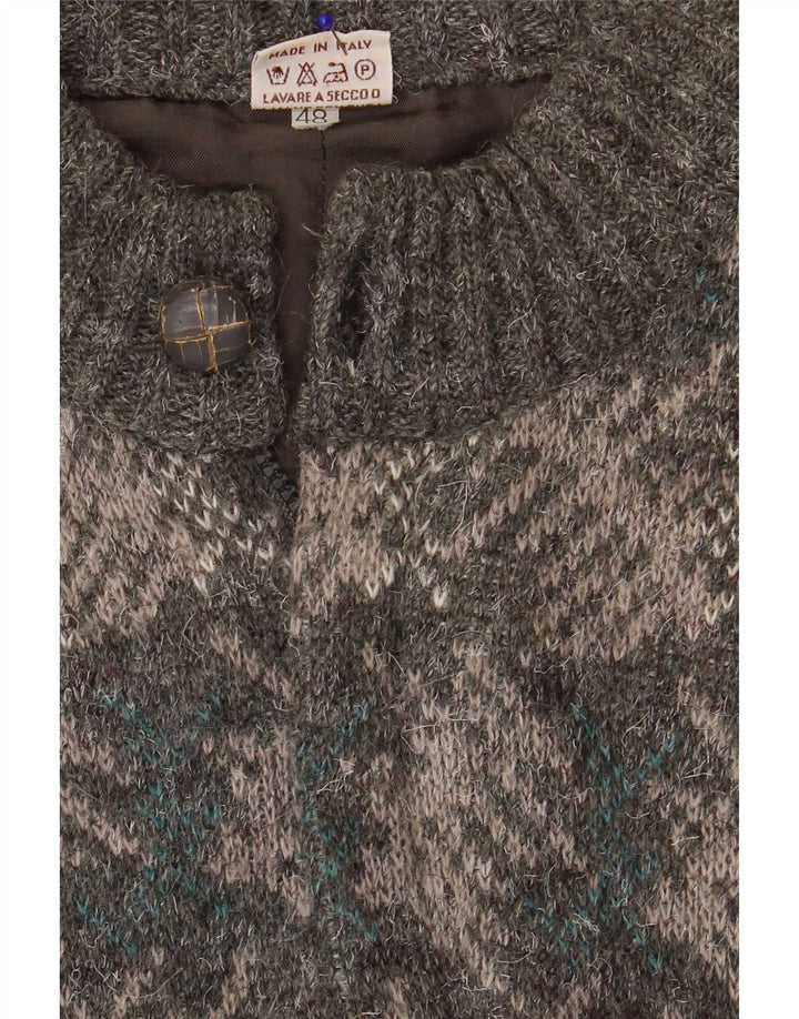 Vintage Mens Cardigan Sweater IT 48 Medium Grey Geometric