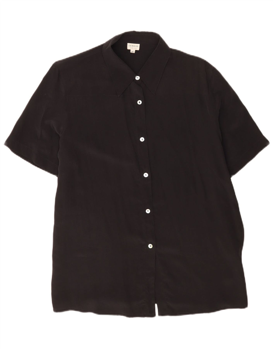 vintage Femme Manches Courtes Chemise Régulière EU 40 Soie Noire Moyenne
