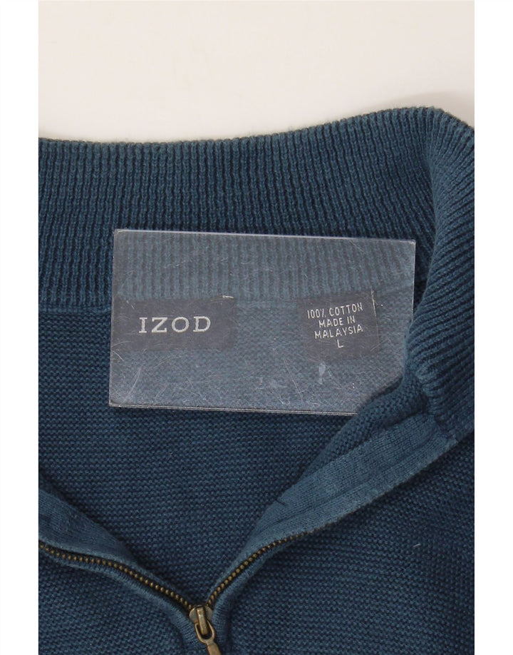 Izod Mens Zip Neck Jumper Sweater Large Blue Cotton