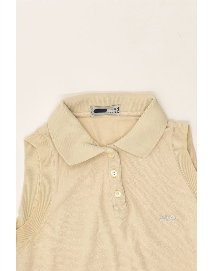 FILA Womens Sleeveless Polo Shirt IT 44 Medium Beige | Vintage Fila | Thrift | Second-Hand Fila | Used Clothing | Messina Hembry 