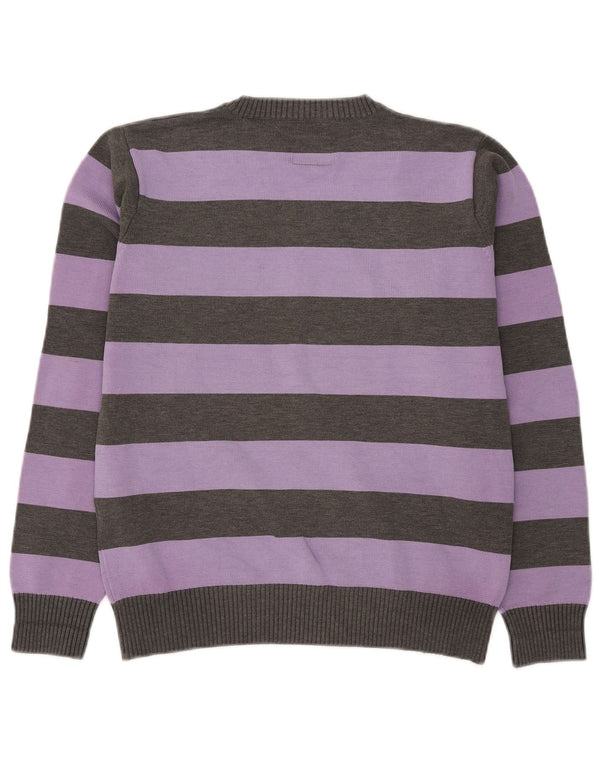 Jack & Jones Mens V-Neck Jumper Sweater Medium Purple Striped