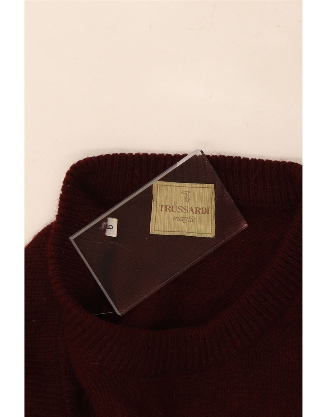 TRUSSARDI Herre sweater med rund hals 2XL rødbrun uld