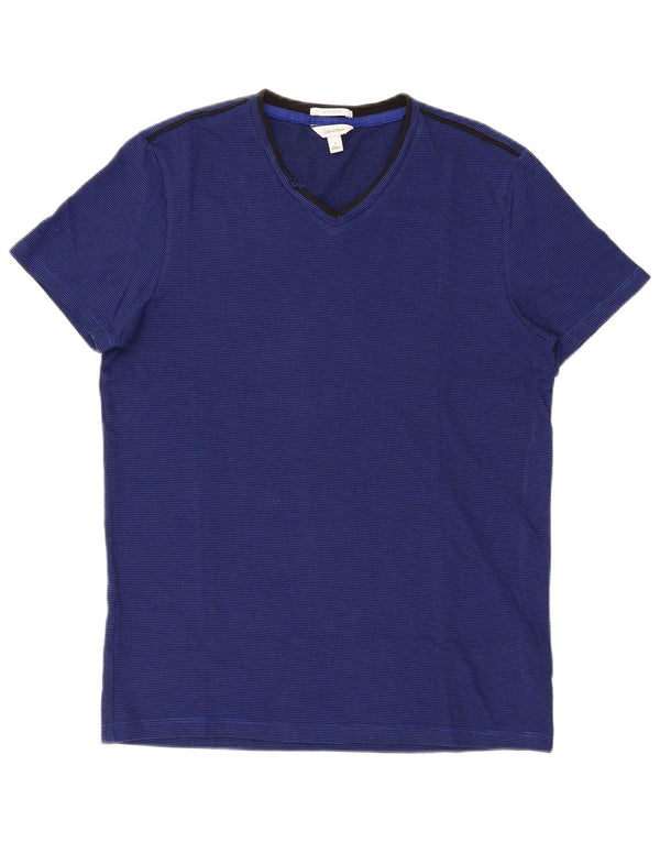 Calvin Klein T-shirt régulier à manches courtes pour hommes, petit, bleu marine rayé
