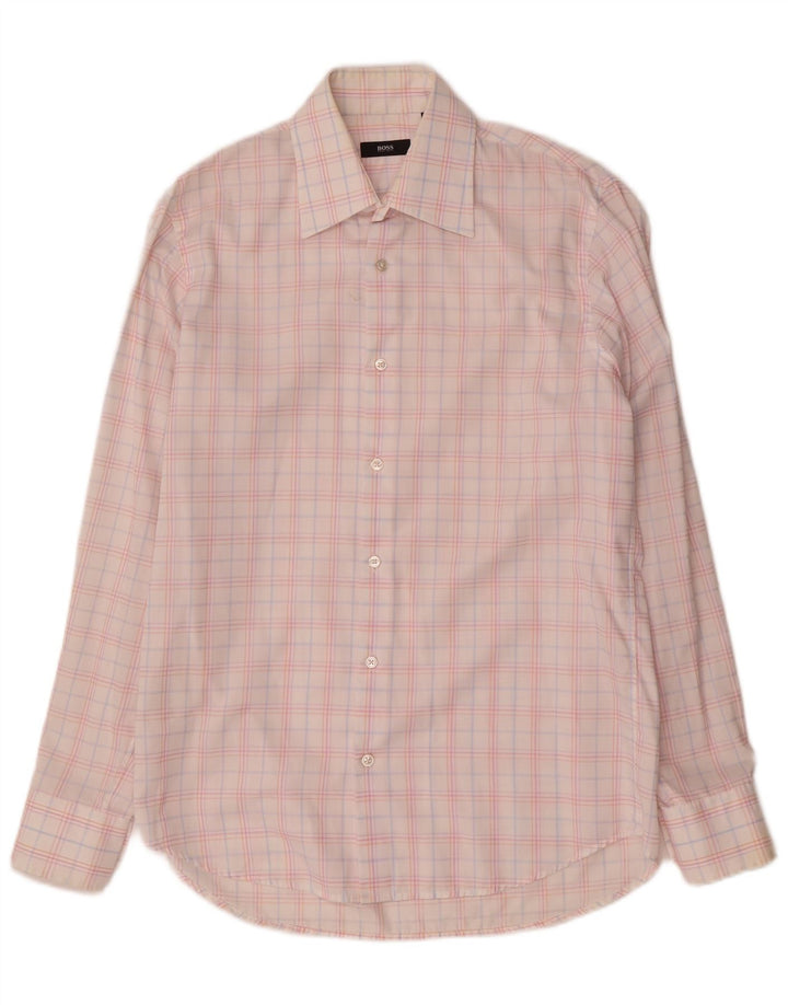 Camisa masculina Hugo Boss tamanho 39 15 1/2 algodão xadrez médio multicolorido