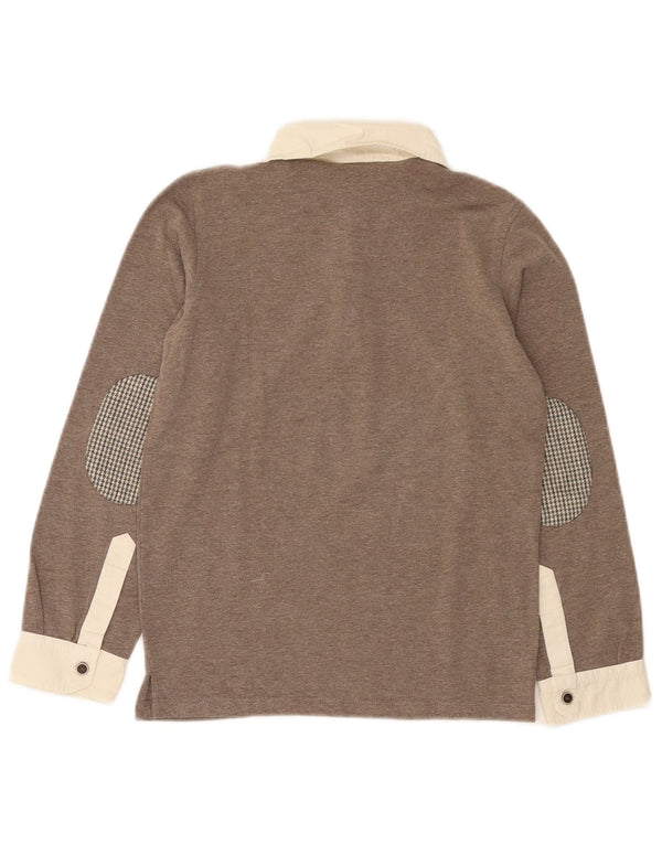 Trussardi Boys Long Sleeve Rugby Polo Shirt 9-10 Years Brown Colourblock