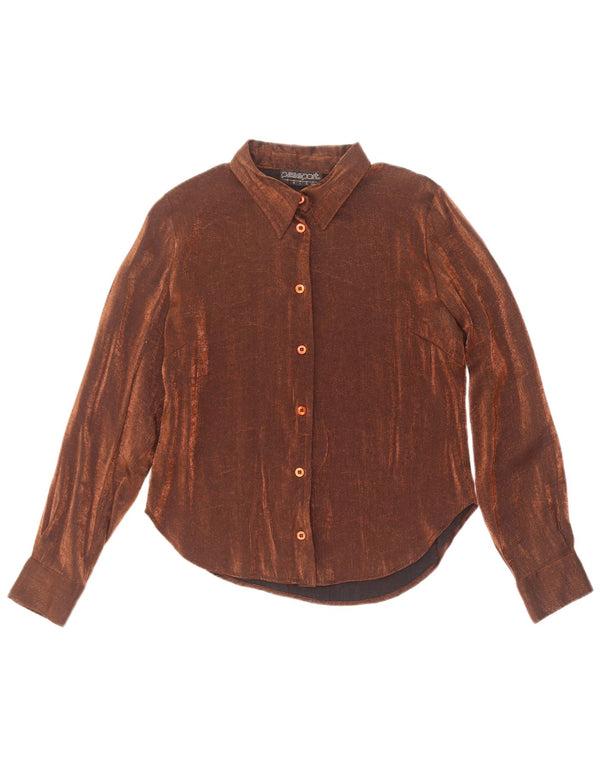 Blusa feminina passaporte UK 10 pequena viscose marrom