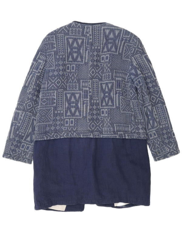 Soprabito aperto da donna Zara UK 16 grande cotone geometrico blu navy