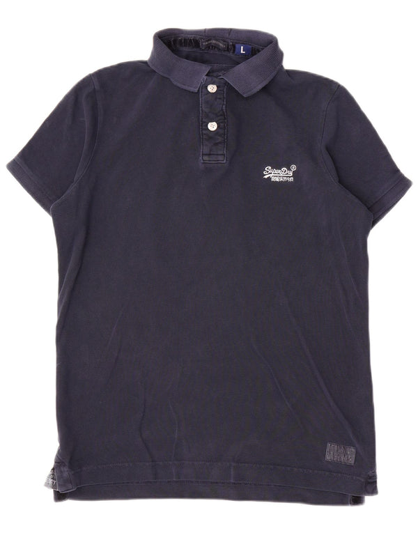 Superdry Mens Polo Shirt Large Navy Blue Cotton