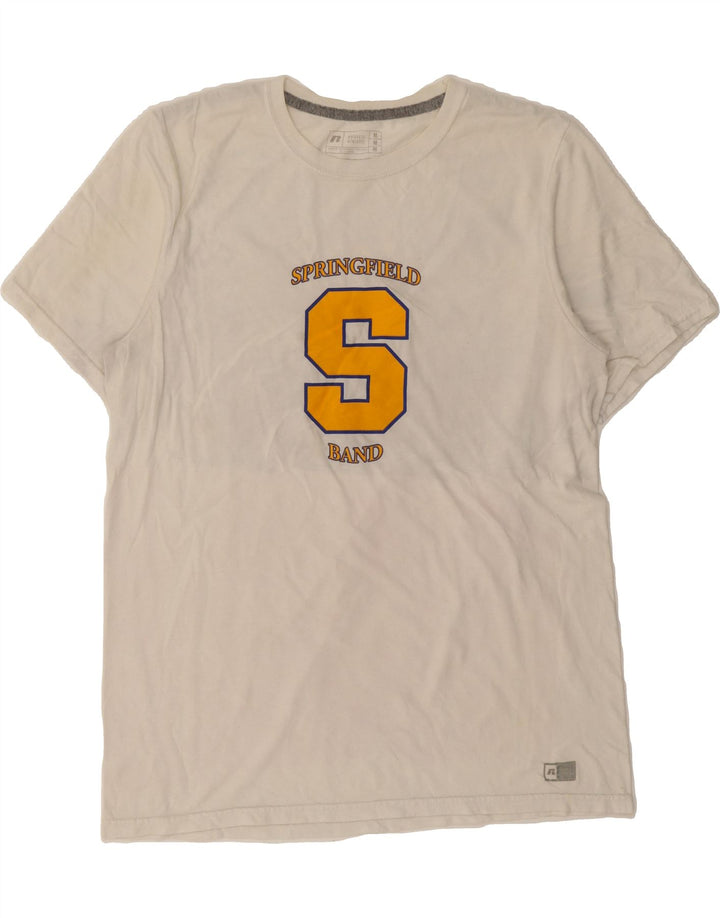 RUSSELL ATHLETIC Mens Graphic T-Shirt Top Medium White Cotton Vintage Russell Athletic and Second-Hand Russell Athletic from Messina Hembry 
