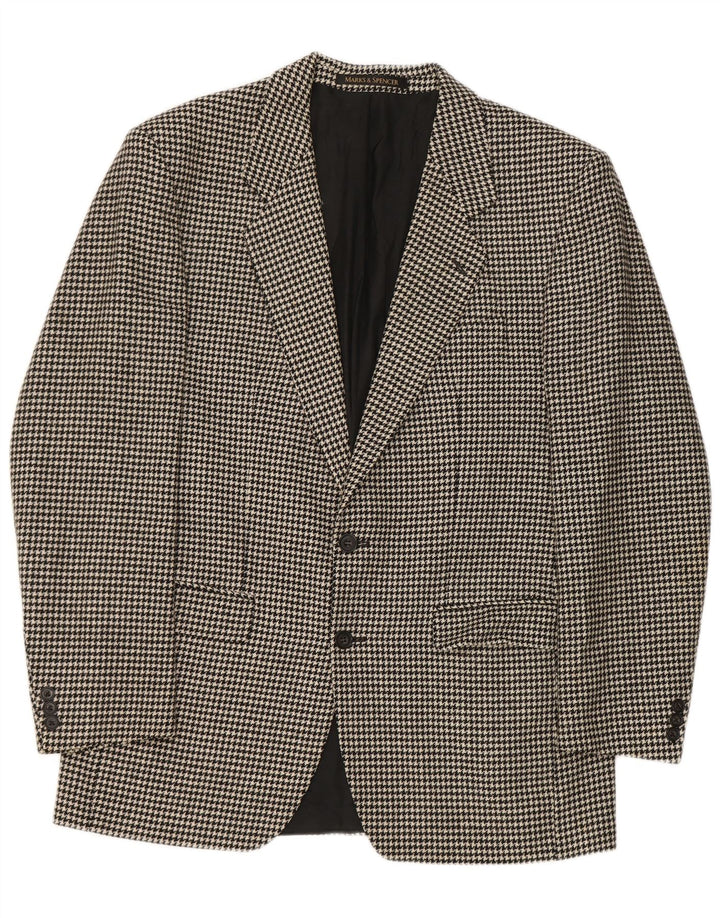Marks & Spencer Mens Long Blazer Jacket UK 40 Medium Black Houndstooth