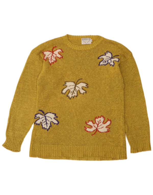 Vintage Womens Graphic Crew Neck Jumper Sweater UK 10 Small Yellow Floral