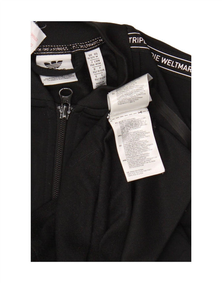 Adidas Boys Graphic Tracksuit Top Jacket 11-12 Years Black Polyester