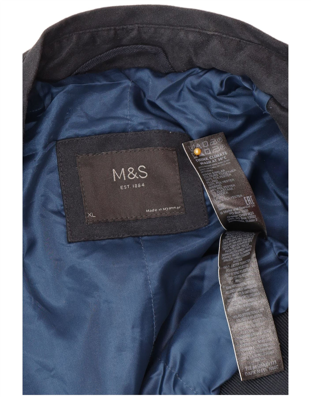 Marks & Spencer Mens Bomber Jacket UK 42 XL Navy Blue Polyester