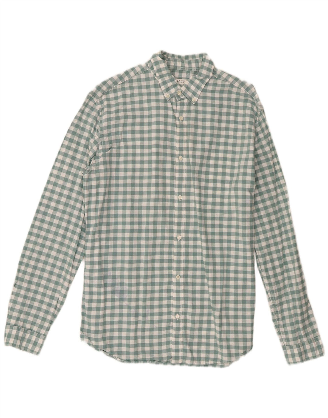 Jack & Jones Mens Shirt Size 42 Large Green Gingham Cotton