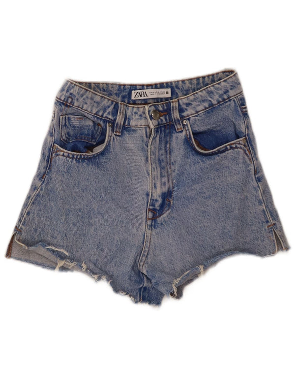 Женские джинсовые шорты Zara с высокой талией и широкими штанинами EU 32 2XS W22 Синие, хлопок