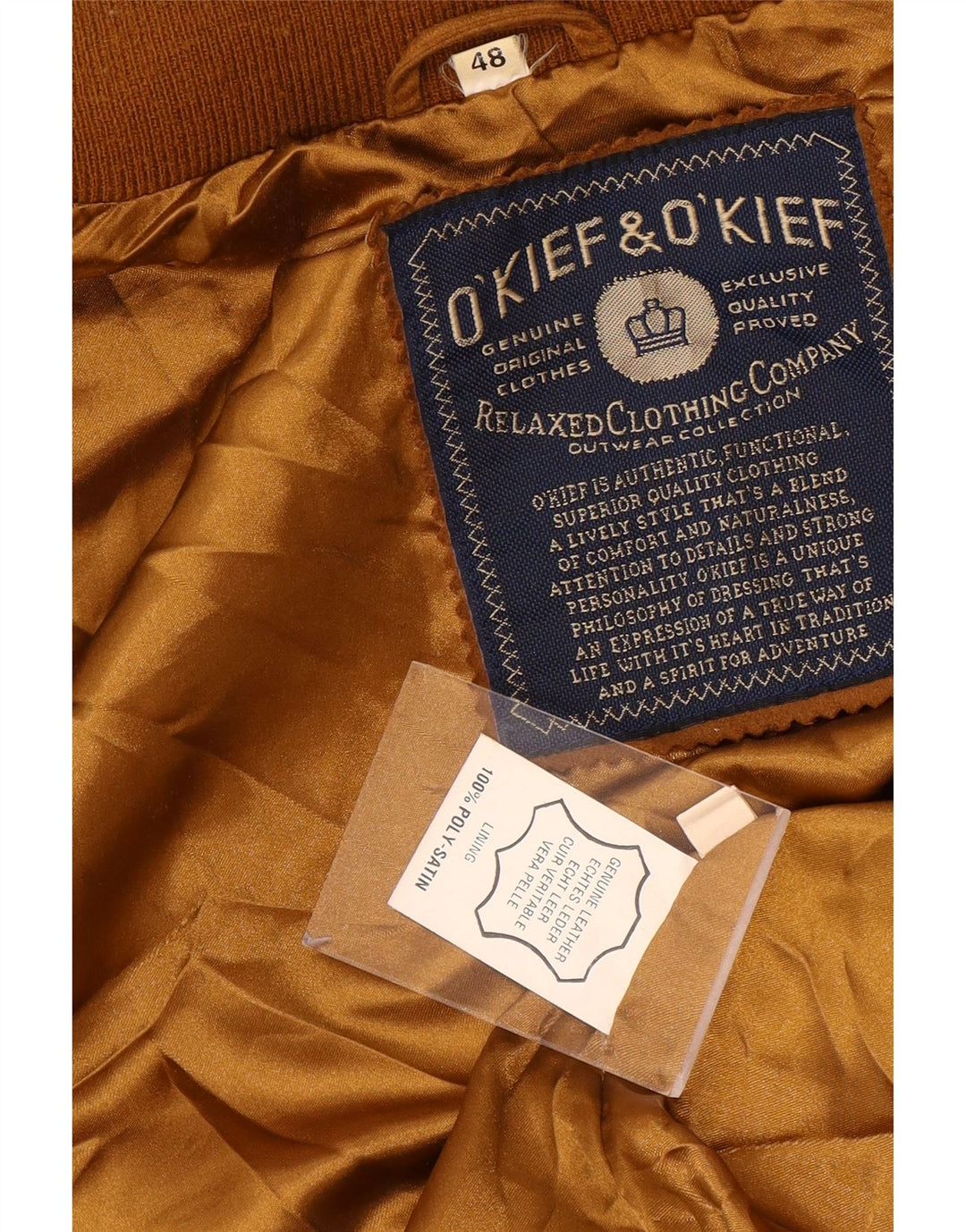 O'Kief Herre Loose Fit Ruskind Bomber Jacket IT 48 Medium Brun Læder