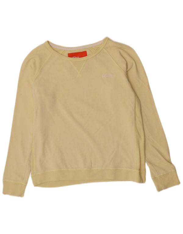 Superdry Womens Top Long Sleeve UK 14 Large Yellow Cotton