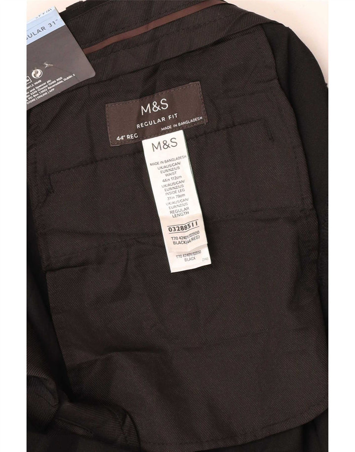 Marks & Spencer Pantalón chino de corte regular para hombre W44 L31 Poliéster negro