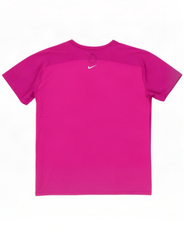 Nike Damen Dri Fit Graphic T-Shirt Top UK 16 Large Pink Polyester