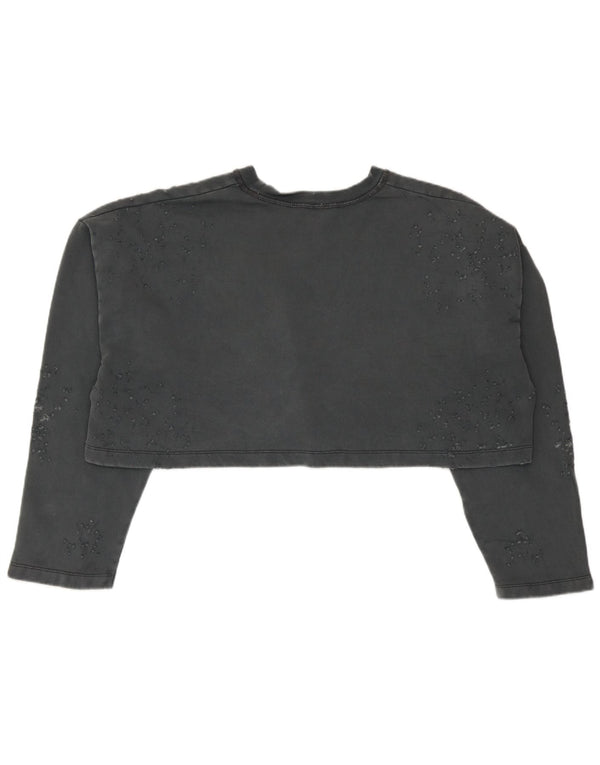 Zara Womens Crop Oversized Sweatshirt Jumper UK 10 Small Grey Cotton