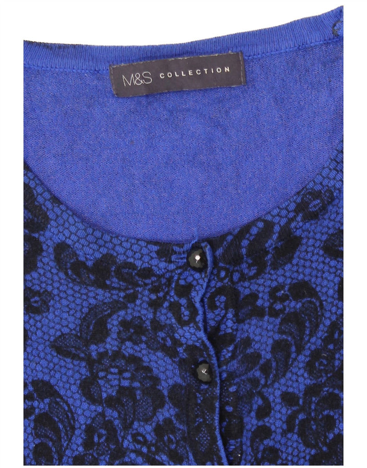 Marks & Spencer Womens Cardigan Sweater UK 12 Medium Blue Floral