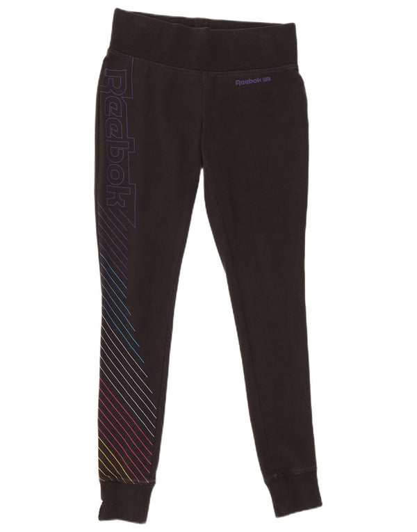 Reebok Womens Graphic Leggings UK 10 Small Black Striped Cotton