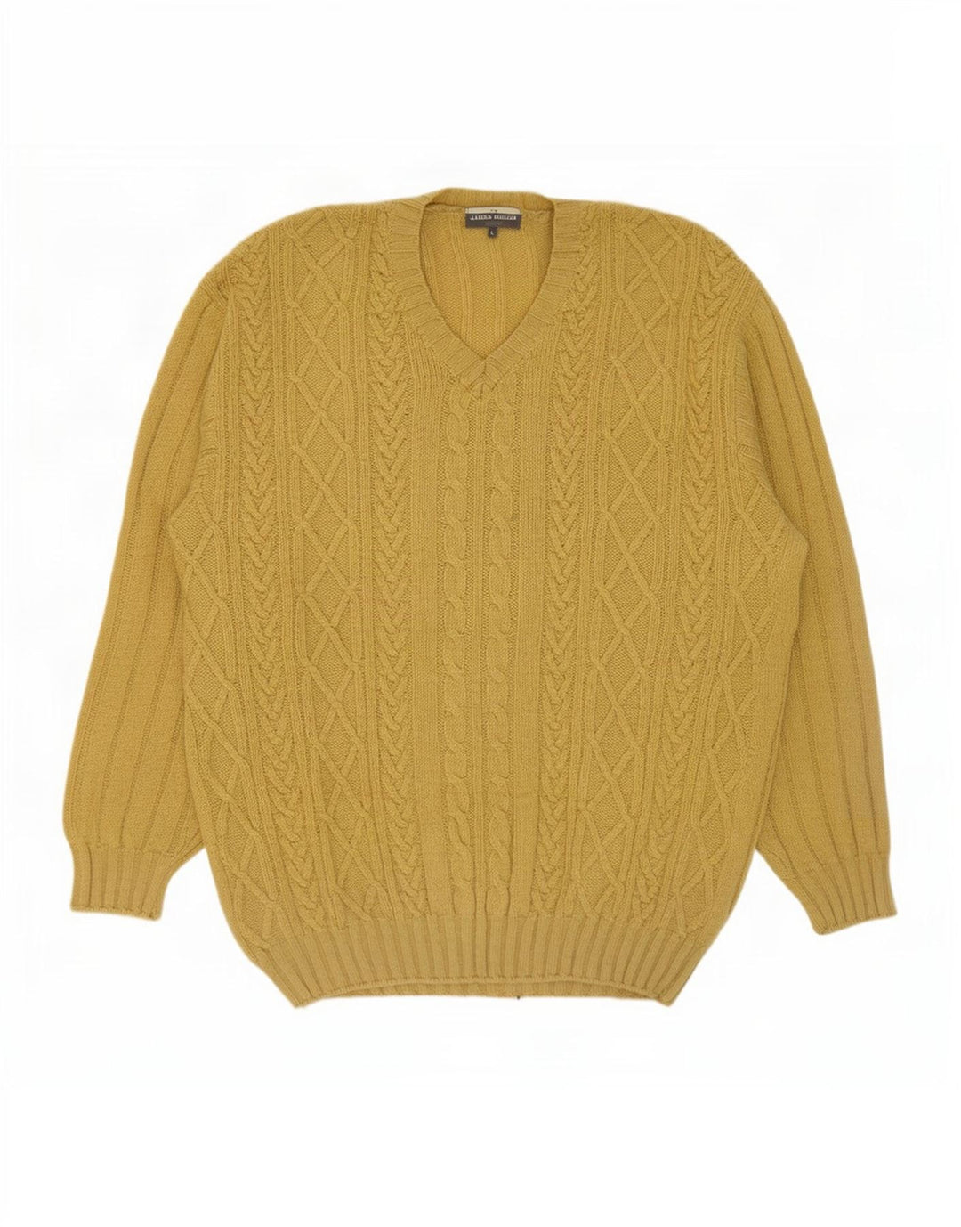 James Dillon Mens V-Neck Jumper Sweater Large Yellow New Wool