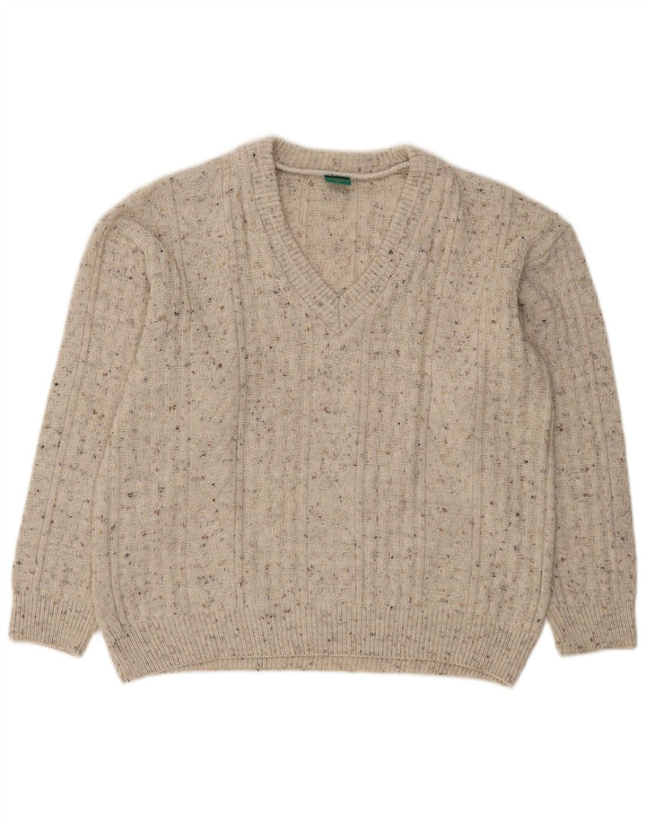 Canda Mens V-Neck Jumper Sweater Medium Grey Flecked Acrylic