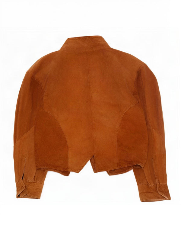 Giacca vintage da donna in pelle scamosciata vestibilità ampia UK 14 in pelle beige media