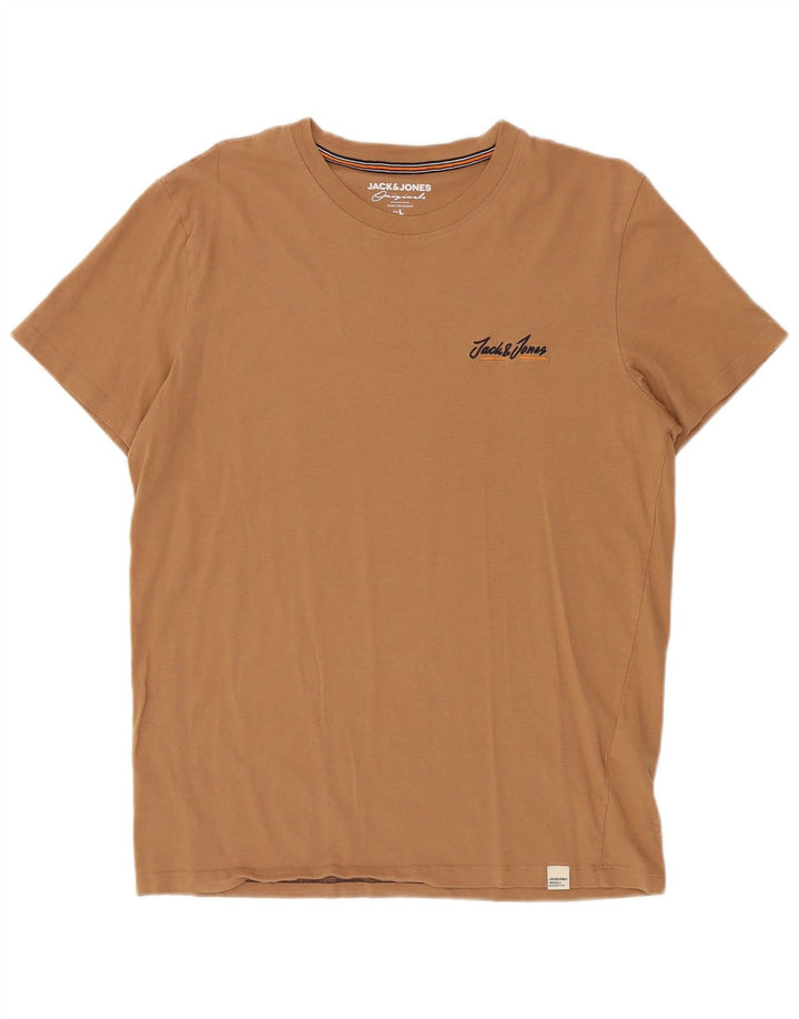 Jack & Jones Mens T-Shirt Top Large Brown Cotton