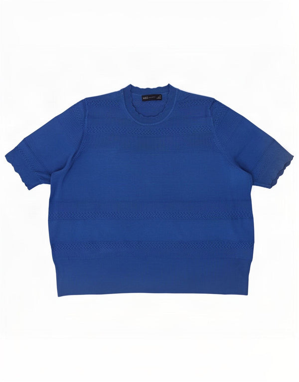 Marks & Spencer Damen-Pullover, kurzärmelig, Rundhalsausschnitt, Gr. 20, 2XL, Blau