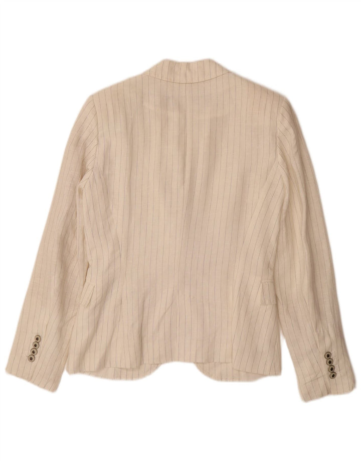 ZARA Womens 1 Button Blazer Jacket UK 10 Small Off White Striped Linen