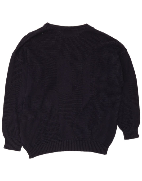 Enzo Lorenzo Herre Boat Neck Jumper Sweater IT 54 XL Navy Blue Geometric