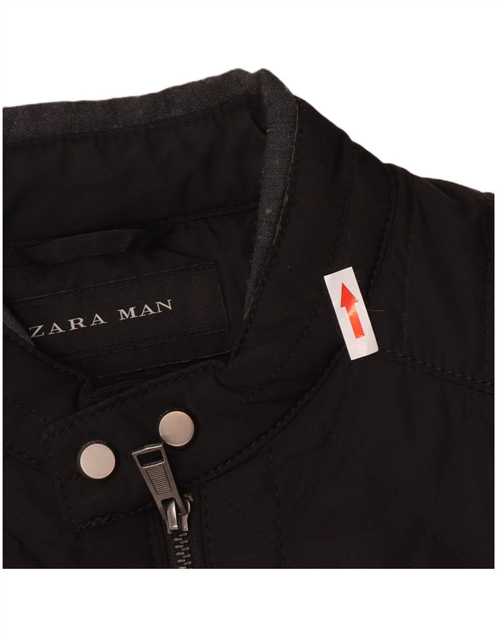 Zara Mens Quilted Jacket UK 40 Large Black Polyester