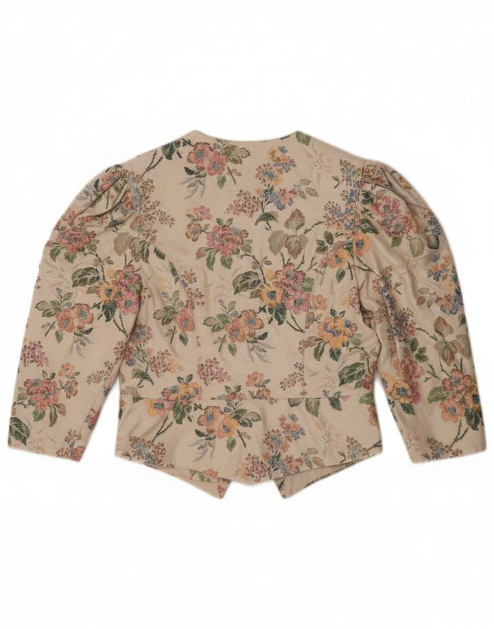 Eger Damen-Blazer mit 3/4-Ärmeln und 1 Knopf IT 42 Mittelbeige mit Blumenmuster